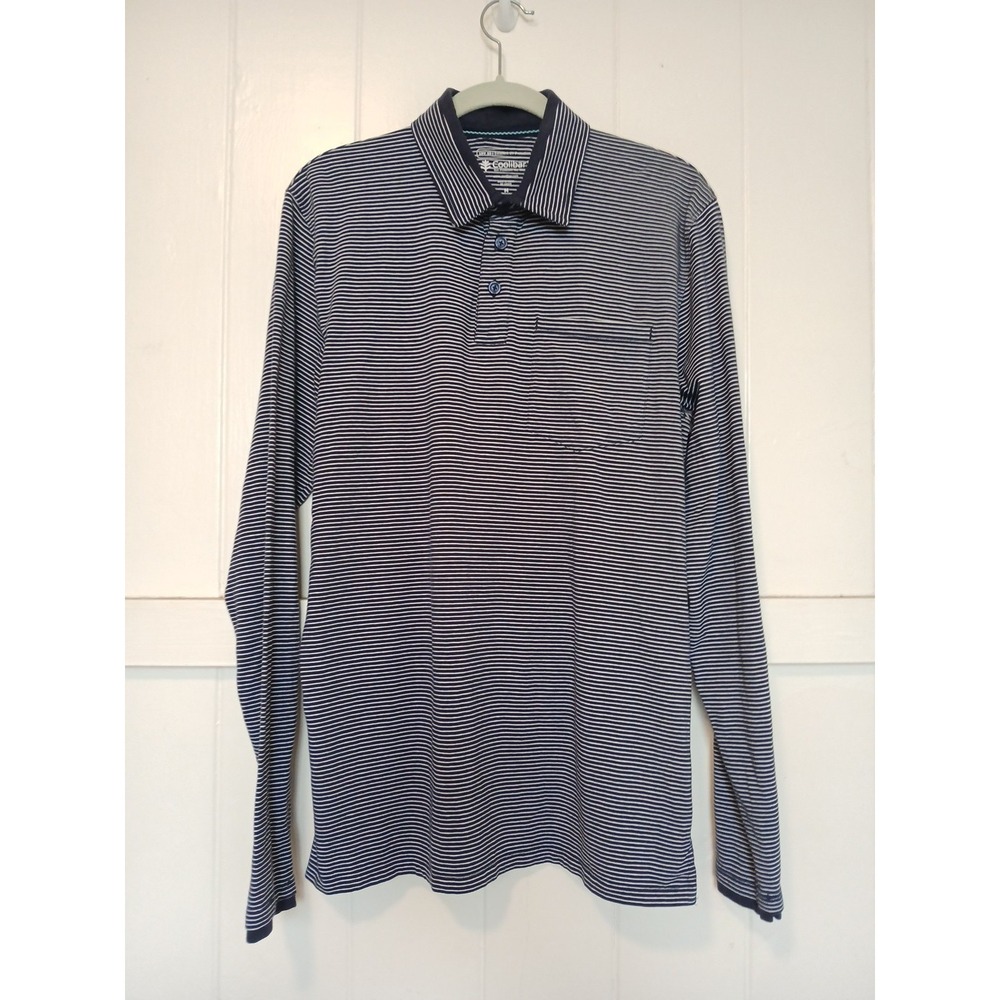 COOLIBAR Merrit UPF 50 Sun Protection Long Sleeve Polo Shirt Mens M Navy Stripe